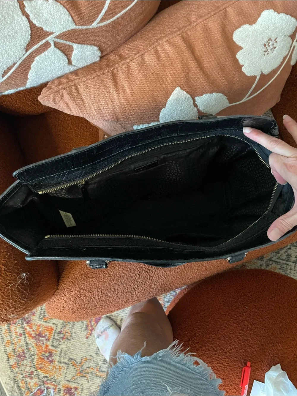 Y2K Kate Spade New York black croc work bag footed zipper top